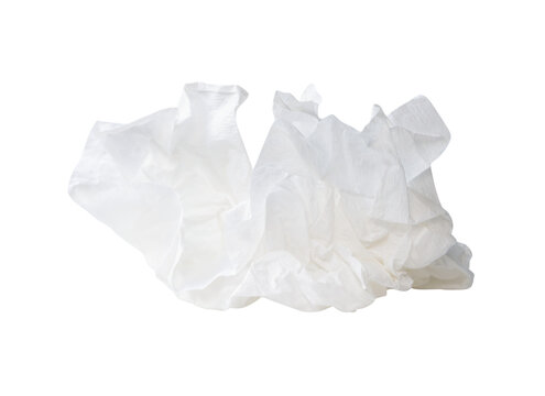 Side view of screwed or crumpled white tissue paper ball isolated with clipping path in png file format