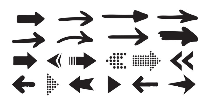 Monochrome directional arrow set including dotted icons and geometric pointers for digital interfaces.