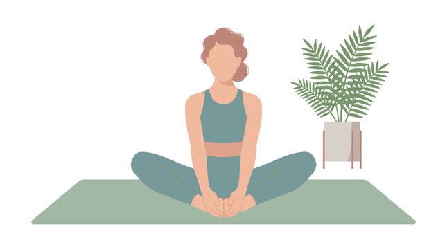 Woman Practicing Yoga Pose On Mat.