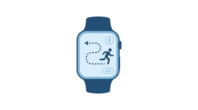 Smartwatch display showing running activity tracker with route navigation map. SVG Transparent