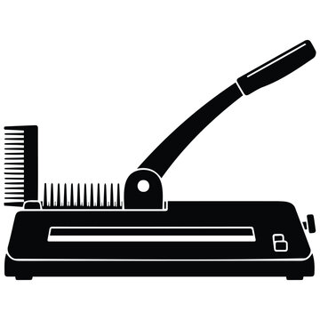 Document binding machine silhouette for office stationery vector illustration line art set.