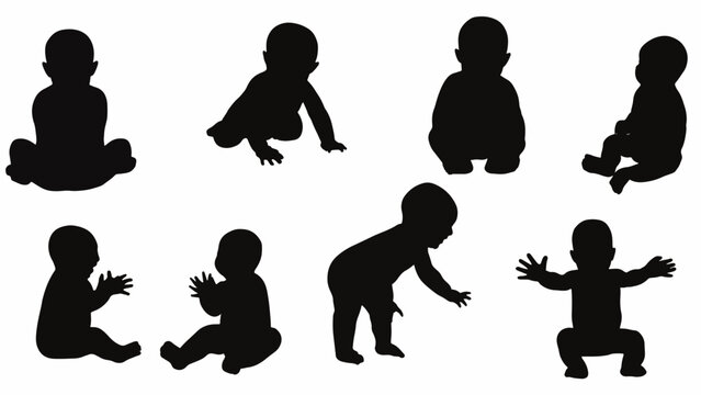Silhouettes of crawling baby poses.