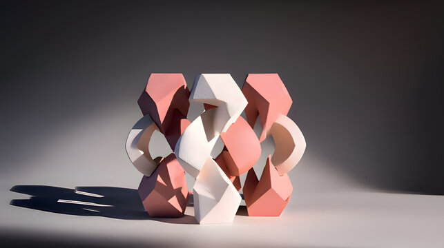 esprit. An abstract composition of interlocking geometric shapes in warm tones, symbolizing unity and cooperation. event key visuals, club posters, designed for fitness apps and gym onboarding.