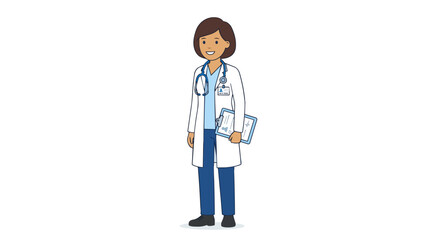Fototapeta premium A confident smiling female physician stands ready to assist patients with medical expertise and compassionate care ensuring health and wellness This dedicated woman represents healthcare