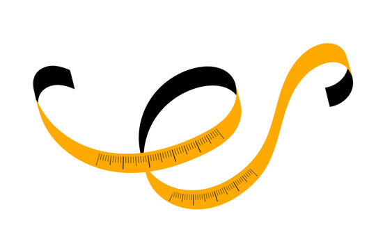 Yellow measuring tape isolated on white background. Vector illustration of tailor or diet tape measure. Concept of weight loss, healthy lifestyle, body size measurement in flat style