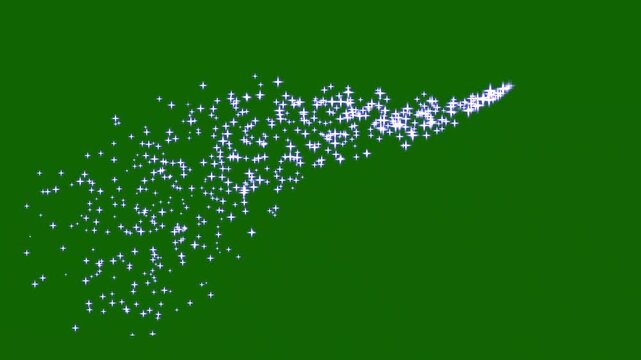 Magical White Glitter Trail Animation with Sparkling Stardust Particles, Twinkling Fairy Stars, Doodle Fairy Stars, Glowing Retro Shine Effects, Cosmic Dust Overlay and Festive Seamless Green Loop