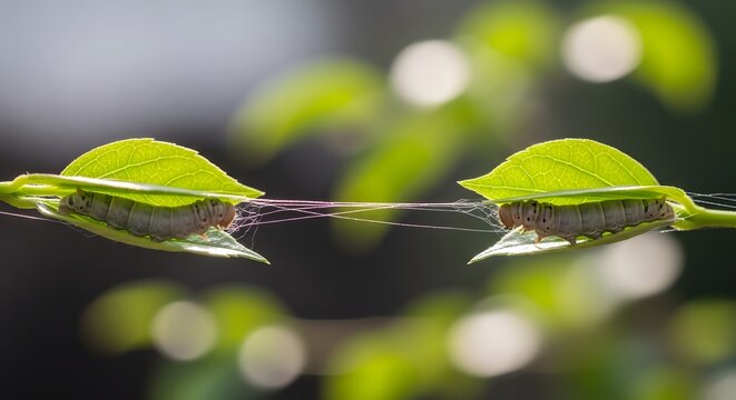 Two green leafhoppers reflecting in water's surface