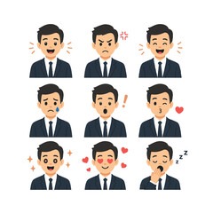 Fototapeta premium Person In Suit set of emotions character Vector set of character emotions on a white background