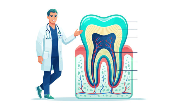 Medical professional explaining human tooth structure diagram vector