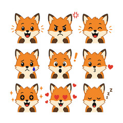 Fototapeta premium Fox set of emotions character Vector set of character emotions on a white background