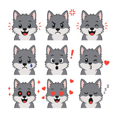 Fototapeta premium Wolf set of emotions character Vector set of character emotions on a white background
