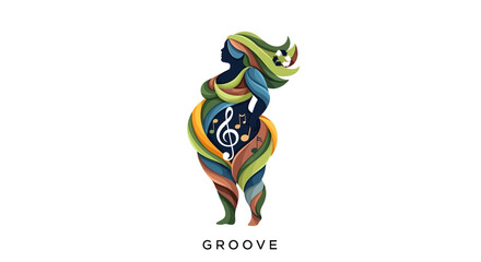 Fototapeta premium Colorful Abstract Woman Silhouette with Musical Notes and Artistic Design.