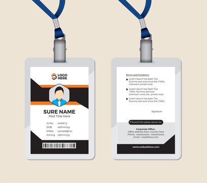 Corporate ID card template with lanyard, professional identification badge design for employees, modern business name tag vector layout