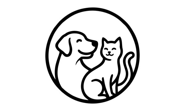 Dog and cat sitting together in a circle illustration