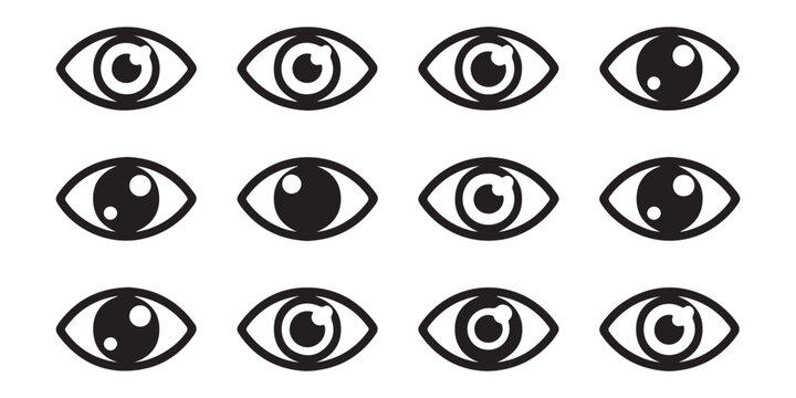 Various eye icons on transparent background vector collection simple eye illustrations for creative design elements.