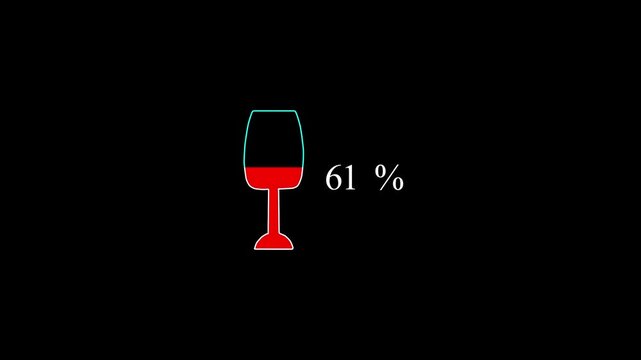 Stylized wine glass icon with red fill and 36 percent text on black background percentage fill level