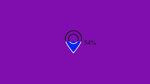 Location pin icon with blue fill and 32 percent text on purple background map marker percentage