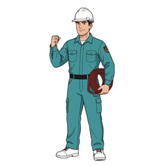 Fototapeta premium Construction Worker Holding Coiled Hose Vector Illustration, Isolated Transparent Background for Safety Equipment and Industrial Use