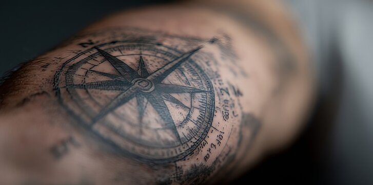 Detailed Compass Rose Tattoo on Arm.