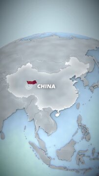 Vertical 3D Map of China on a Gray Globe with National Flag and Text for International Business and News Broadcasts