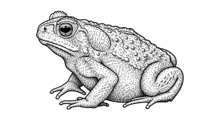 Naklejka premium Detailed black and white illustration of a toad in side view