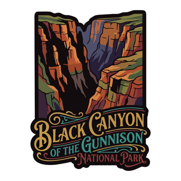 Black Canyon of the Gunnison Vintage Travel Vector, Retro Canyon Cliff Sticker SVG Illustration, Black Canyon svg