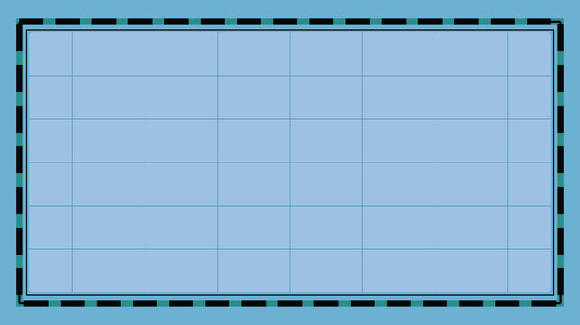 Minimalist blue grid background with dashed border, geometric technical layout vector, clean architectural planning paper texture for design