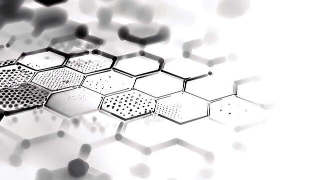 Black and white hexagonal molecular structure.