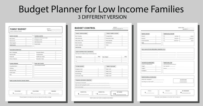 Family Budget Planner and Monthly Financial Tracker Bundle, Minimalist Household Expense Control Sheets, Survival Budget and Money Management Logbook