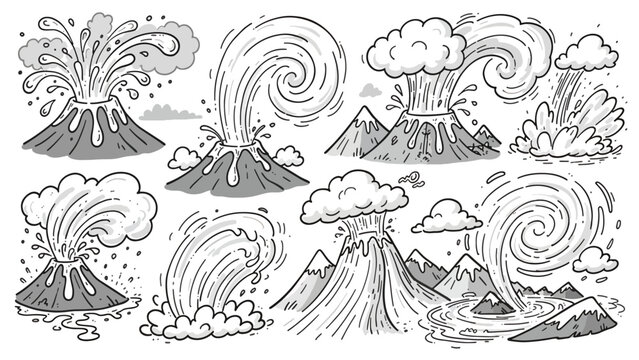 Volcanoes Erupting with Smoke and Ash.