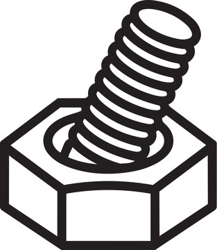 Metal bolt and nut icon in black line style