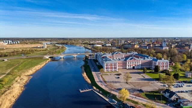 Aerial View of Jelgava Palace and Lielupe River in Latvia