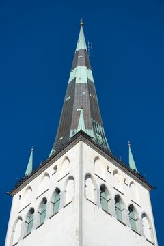 Majestic Gothic Spire of St Olaf Church in Tallinn Old Town Estonia