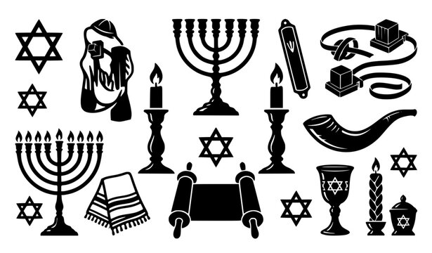 Jewish religious icons vector Shabbat candle collection