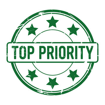 Green top priority stamp with stars on white background