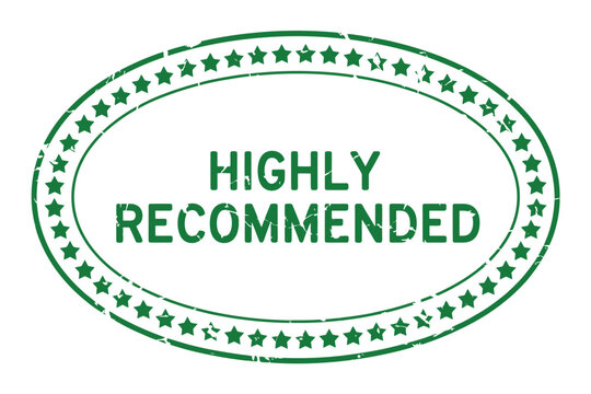 Green highly recommended stamp seal with stars isolated on transparent background