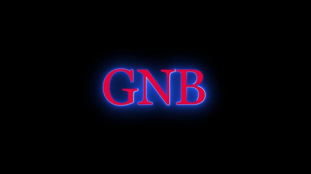 Neon glowing GNB letters glowing with vibrant blue and red light effect on black background