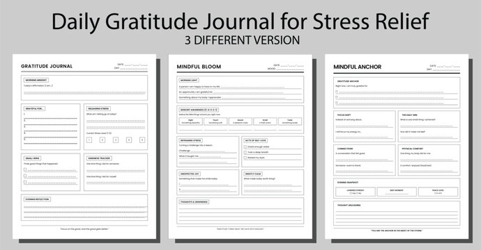Daily Gratitude Journal and Mindful Anchor Bundle, Minimalist Stress Relief Planner, Mental Health Reflection and Self Care Morning Mindset Templates