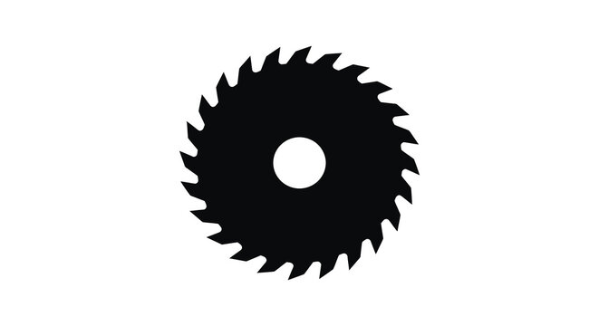 Circular saw blade silhouette on a white background
