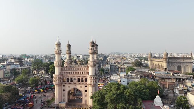 Aerial shot of Charminar in Hyderabad, India