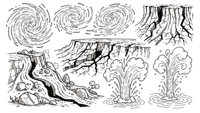 Eroding landscapes with swirling water.