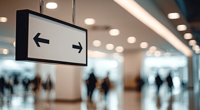 Illuminated directional sign with arrows pointing opposite directions