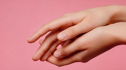 Fototapeta premium Soft Female Hands Overlapping on Pink Background