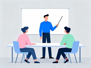 Fototapeta premium Presentation of Business Ideas and Strategies by a Professional Instructor to a Small Group of Employees in a Modern Office Meeting Room