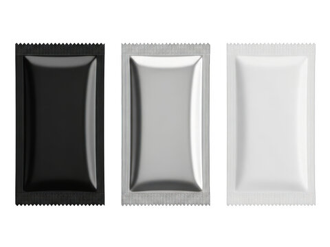 Three colorful packets in a row isolated on transparent background