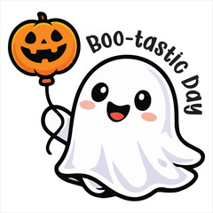Fototapeta premium Boo-tastic Day Shirt Design, Halloween Pun Shirt, Funny Halloween Quote, Cute Ghost Clipart, Cute and Creepy Puns, Funny Adult Humor illustration