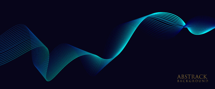 Abstract blue curve technology background with flowing neon wave lines, futuristic digital motion, smooth gradient curves, dark navy backdrop