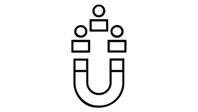 Minimalist vector icon illustration of talent acquisition concept showing a magnet attracting human user profiles for hiring and recruitment in business marketing analytics strategy design.