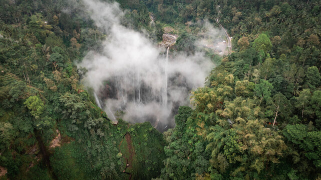 SEWU waterfall aerial view at a cloudy day