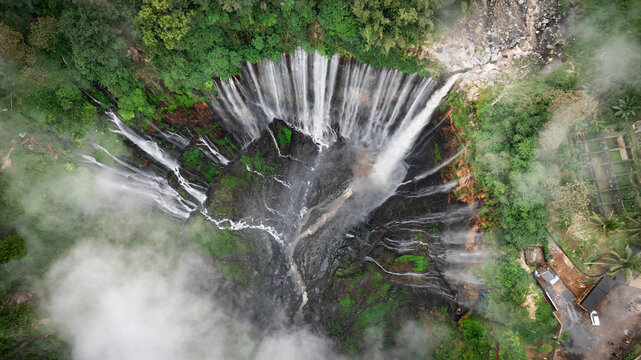 Tumpak Sewu Waterfall  from overhead shot